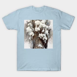 Snowy Cedar Tree with Bark T-Shirt